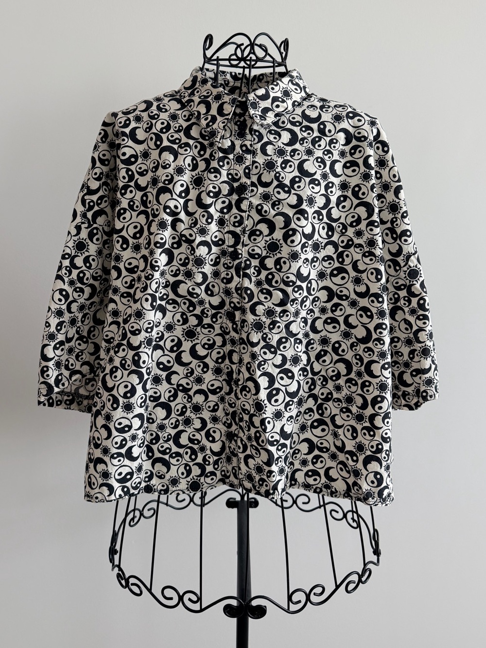 Topshop Black and White Yin Yang Print Button-Up Top